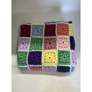 Handmade Granny Square Crochet Blanket - Colorful Patchwork Afghan (47.5" x 49")